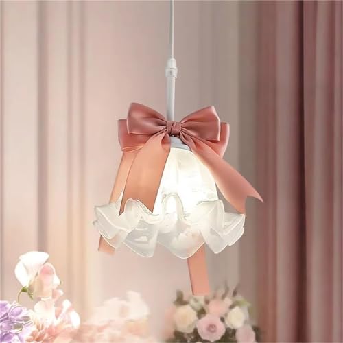 Lustre nœud rose à lumière chaude LED pour illuminer une chambre de princesse