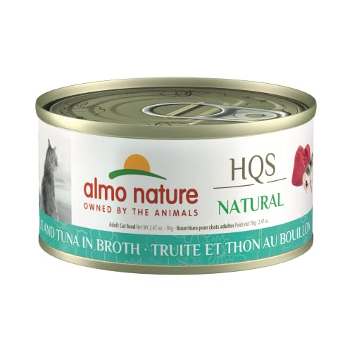 almo nature HQS Natural Trout & Tuna, Grain Free, Additive Free, Adult Cat Canned Wet Food, Flaked, Trout and Tuna, 24 x 70g/2.47 oz