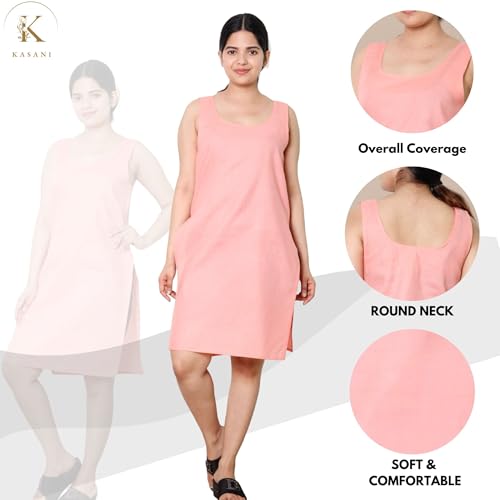 Image of KASANI Women's Camisole Cotton Long Knee-Length Sameej /Slip /Inner, Sleeveless, Pack of 2