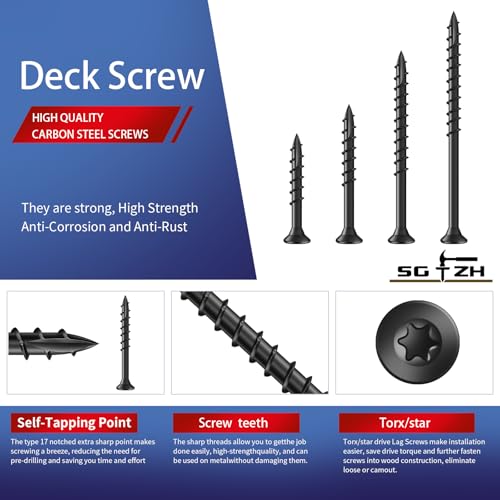 Image of #8 x 5 /8 inch Deck Screws (2548Pcs) 8lb. Exterior Wood Screws. Carbon Steel, Black, Flat Head, Rust Resistant epoxy Coated, with T25 Star Bit