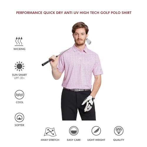 Image of Golf Shirts for Men Dry Fit Short Sleeve Print Performance Moisture Wicking Polo Shirt