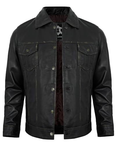 Image of Mens Leather Jackets - Real Lambskin Trucker Style Vintage Leather Jacket Men