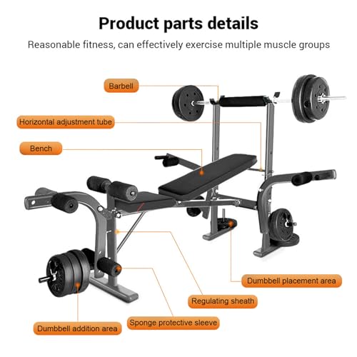 Standard Weight Bench Adjustable Bench Press Set with Preacher Curl Pad and Leg Developer,Bench Press Rack Bench Press with Weights and Bar Weight Lifting Equipment for Home Gym