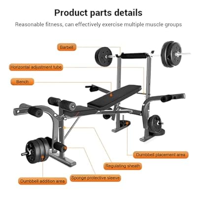 5 in 1 Weight Bench for Arm Leg Back Abs Pectoral Muscle, Backrest Angle Adjustable, Bench Press Set with Barbell Rack Max Weight Bearing 600Lbs