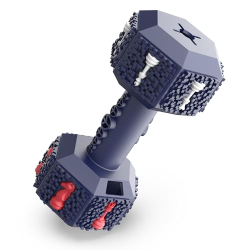 IOKHEIRA Dog Toys for Aggressive Chewers, Food Grade Dumbbell Rubber Teething Toy, Indestructible Puzzle Dog Toys for Large Medium Dogs Teething Cleaning-Fun for Dogs