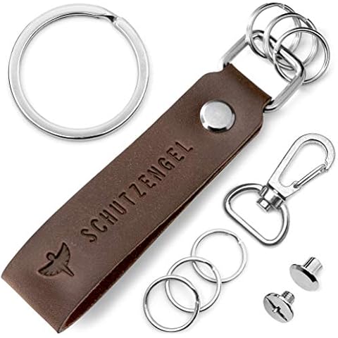 FABACH Leather key ring with interchangeable key ring in gift box, car key pendant with guardian angel engraving, lucky charm for car, drive carefully, Brown leather (Brown) - FB_LEA_B_SE Cover