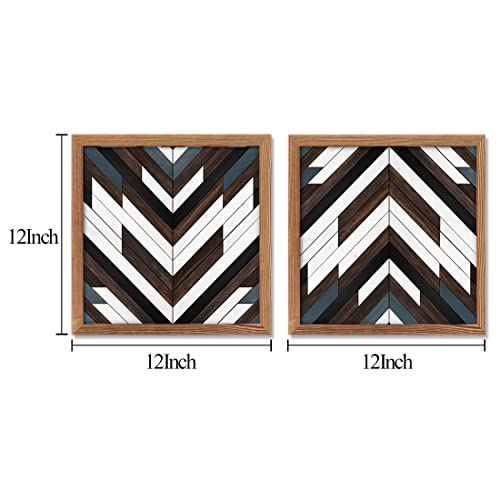 Loomarte Framed Canvas Print Wall Art Black White Line Print Poster Geometric Wooden Grain Style Picture 2 Panels Wooden Frame Artwork For Bedroom Living Room Office Decor 12"X12" #TOP1