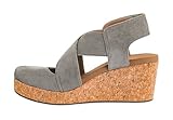 Corkys Footwear Case Closed Wedge A Stylish 2.5-Inch Heel with 1-Inch Platform, Closed Toe, Cross Strap Upper, Hook N loop Ankle Strap Closure, and EVA Insoles - Grey Faux Suede Size 10