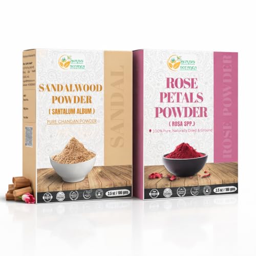 Herbs Botanica Sandalwood & Rose Petal Powder Combo Natural Powder Pack for Face Masks DIY Beauty & Skincare 2 Packs Each 3.5 oz Finely Ground for Smooth Application