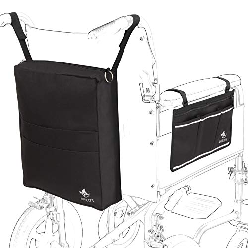 Two Bags Wheelchair Accessories By Astrata - Backpack Storage And Armrest Side Organizer - Lightweight Wheelchair Rollator Walker Bag - Organizers And Storage Travel Items (Black) #TOP7