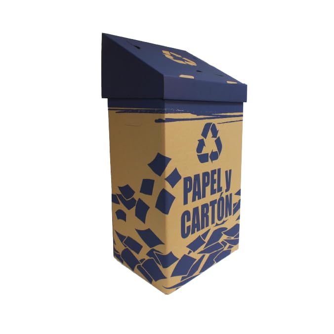 Papelera de Cartón Ecológica para reciclaje de Papel y Cartón. Capacidad 82L - Papelera de Reciclaje para Oficina en Casa - Azul - Fácil y Rápido Montaje (3)