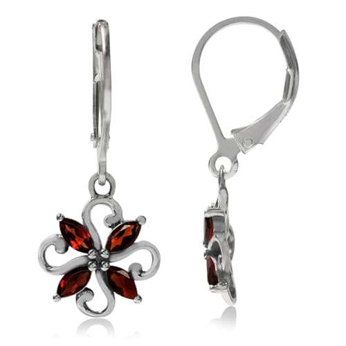Silvershake Natural Garnet 925 Sterling Silver Victorian Style Flower Leverback