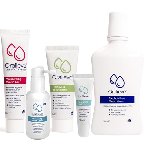 Oralieve Dry Mouth Relief Starter Kit (Includes Moisturising Dry Mouth Gel 50ml, Moisturising Spray 50ml, Ultra Mild Toothpaste 75ml, Alcohol-Free Mouthwash 500ml & Nourishing Lip Care 10ml)