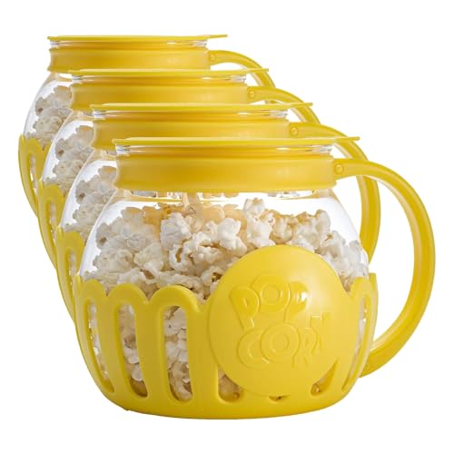 Image of Ecolution Patented Micro-Pop Microwave Popcorn Popper with Temperature Safe Glass, 3-in-1 Lid Measures Kernels and Melts Butter, Made Without BPA, Dishwasher Safe, 1.5-Quart, Yellow (Pack of 4)