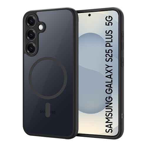 Image of CEDO Backcover for Samsung Galaxy S25 Plus (5G) | Compatible with Magsafe Wireless Charging | Camera Protection Shockproof Case | Magnetic Ring Lock Transparent Acrylic Clear Backcase (Black)