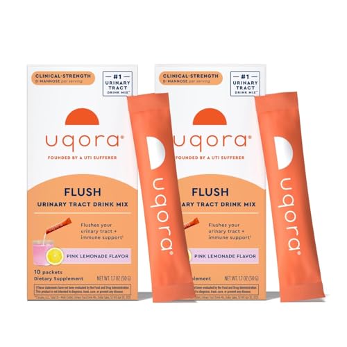 Uqora Flush - Urinary Tract* with D-Mannose Vitamin C Vitamin B6 Potassium Magnesium & Calcium - Gluten-Free & Vegan - Pink Lemonade Flavor - 20 Packets (2 Pack)