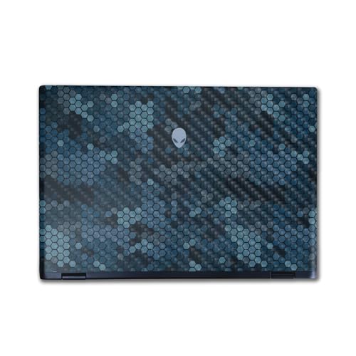 Image of Carbon Fiber Laptop Skin Compatible with Alienware M16 R2 (2024) - Blue Hexa Camo - Premium 3M Vinyl Protective Wrap Decal Cover - Easy to Apply | Crafted in The USA by MightySkins