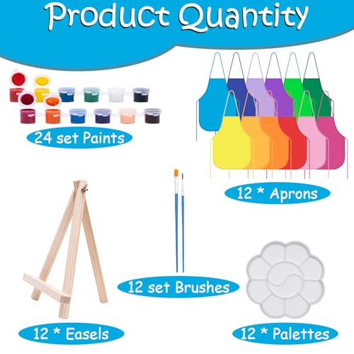Anseal 84 Pcs Kids Paint Party Set Party Favors 12 Pre Drawn Canvas 12 Brushes 12 Palettes 12 Set Acrylic Paints 12 Apron Canvas Painting Kit for Kids Art Paint Party?Landscape Style?