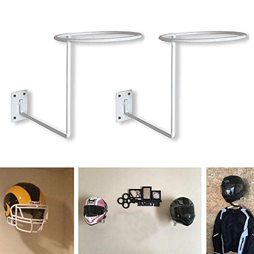 PEI Motorcycle Accessories, Helmet Hanger Helmet Holder Rack Wall Mounted Hook for Coats, Hats, Caps - (2 Pack White)