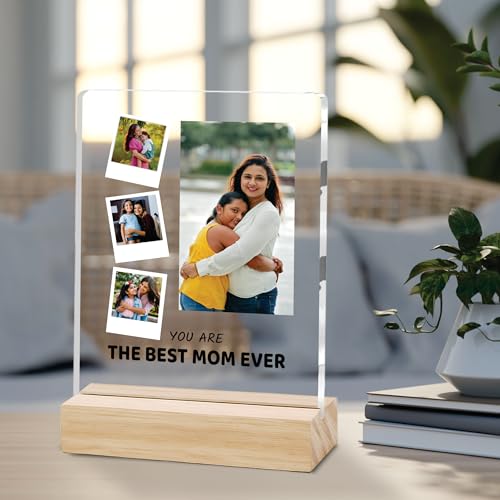 Image of Giftplease Customized Photo Frame With Wooden Stand | Personalised Printed Photo & Text Frame | Gift For Mom | Birthday | Mother's Day | (Transparent, 6x8 Inches, Tabletop) m 05