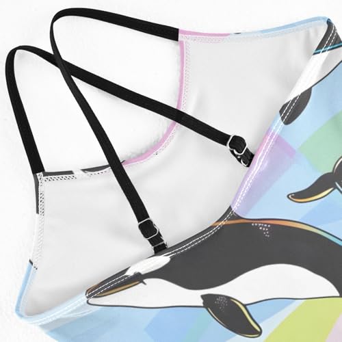 Cute Cartoon Rainbow Orcas Jumping Girls One-Piece Swimsuit Beach Bathing Suit4