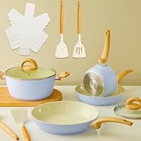 Vkoocy Blue Non Stick Pots and Pans Set, Healthy Ceramic Cookware Set, 12pcs Kitchen Cooking Pots and Frying Sauce Saute Pans Set, PFAS-Free with Kitchen Utensils and Lid