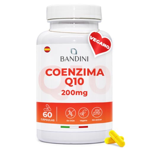 Bandini® Coenzima Q10 200mg 60 Cápsulas (2 Meses) - 100% Pura Fermentada Naturalmente - Coenzyme Q 10 Antioxidante y Fortalece Sistema Inmune - CoQ10 Protección Contra Radicales Libres con Ubiquinona