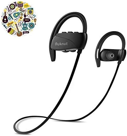 Wireless Sports Headphones with Mic,Extra Bass HiFi with 12 Hours Battery,IPX7 Waterproof Wireless Earbuds,CVC 6.0 Noise Cancelling for Running Gym Workout Earphone by Auknut(Black)