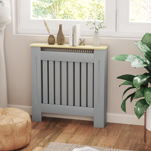 HOMCOM Cubre Radiadores 78x19x83 cm Cubierta para Radiador de MDF Cubreradiador para Salón Dormitorio Pasillo Gris y Roble