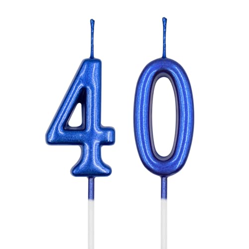 40th Birthday Candles Blue Number 40 Candle for Cake Happy Birthday Cake Topper Decoration for Birthday Anniversary Celebration Party Supplies