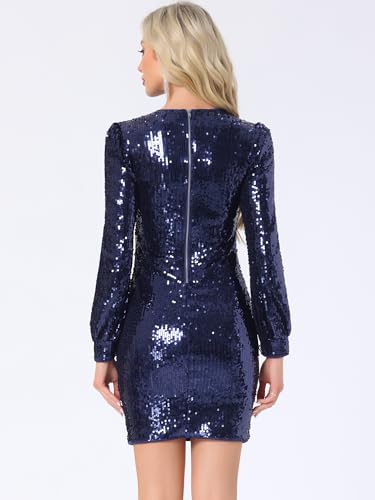 Image of Allegra K Sequin Dress for Women Party Cocktail Lantern Long Sleeve Sparkly Glitter Disco Outfits Bodycon Mini Dresses
