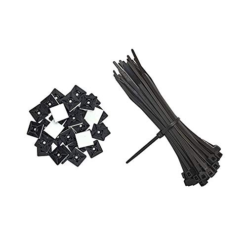 Nsiwem Soporte Cables Sujetacables Adhesivo Set Autoadhesivo Sujetacables Base De Montaje Soporte Cables, con Bridas Plastico Sujetacables Bridas Negras para Organizar Cables, 200 piezas