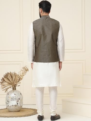 Image of SOJANYA (Since 1958 Men's Silk Blend Kurta Pyjama & Self Design Nehru Jacket Combo