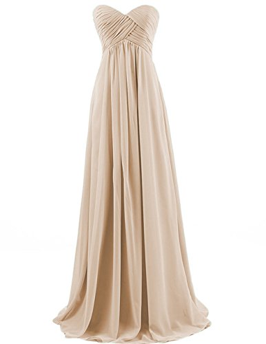 Bridesmaid Dresses Long Prom Dress Evening Party Gowns Plus Size Chiffon Sweetheart Maxi for Women Champagne US 10