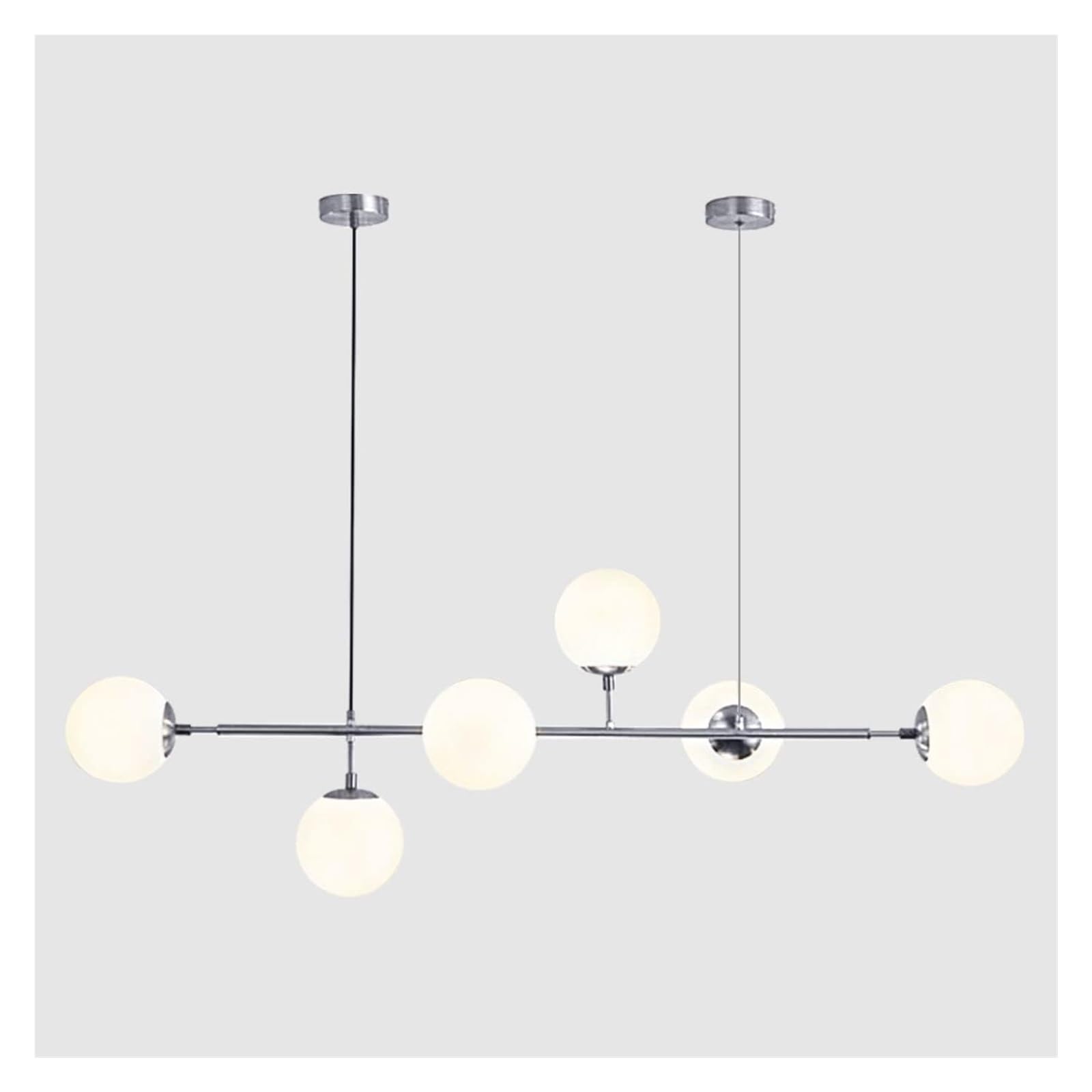 Abinlina Mid-Century 6-Light Chandelier Pendant Lighting with Adjustable Glass Globes for Kitchen Island and Dining Room - Silver & Amber(Silver+White)