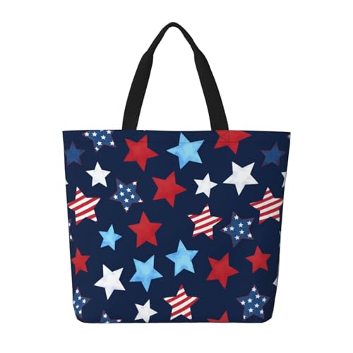 Famame Memorial Day American Flag 4th Of July Canvas Tote Bag Large Women Casual Shoulder Bag Handbag Reusable Multipurpose Shopping Grocery Bag For Outdoors