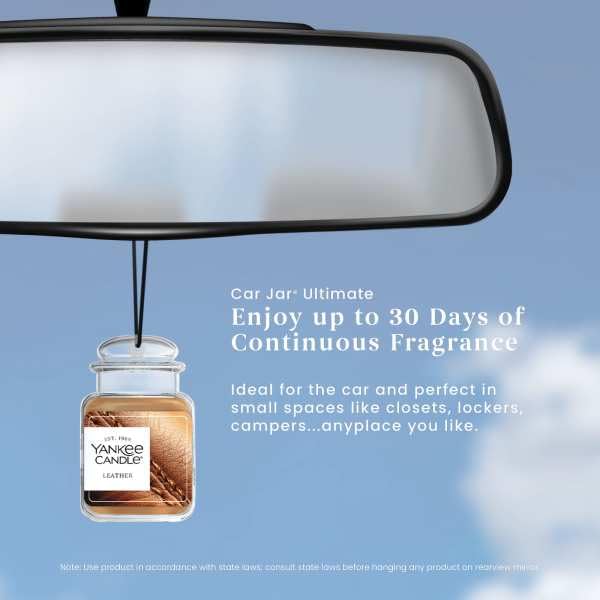 Image of Yankee Candle Car Jar Ultimate Air Freshener, Hanging Car Freshener, Long Lasting Car Fragrance (Leather)