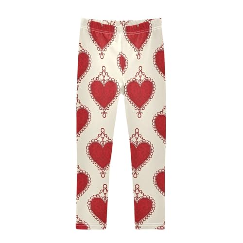 ALAZA Girls' Leggings Children's Yoga Pants Skinny Printed Dance Red Love Comfortable 4T