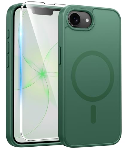 Image of FNTCASE for iPhone 17e Case: iPhone 16e Phone Case [Compatible with Magsafe] Matte Cases with [Screen Protector] Military Grade Shockproof Protective Phone Cover - Full Green