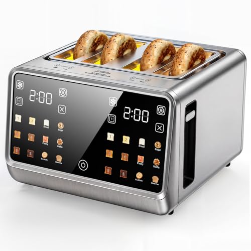 Toaster 4 Slice, Digital Smart Touch Screen with Memory Function, Single Slot Tech, Stainless Steel Toaster Wide Slot for Bagels | 6 Toast Settings & 5 Bread Types | Defrost & Reheat