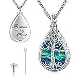Eusense cremation jewelry tree of life Urn Necklace for human ashes of loved ones women men memorial Pendant Sterling Silver 925 keepsake earn lockets to put ashes in teardrop