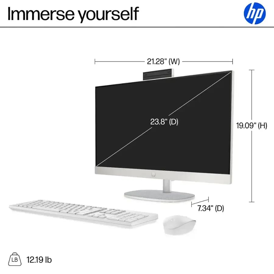 Image of HP 24 inch FHD IPS Display All in One Desktop PC, Touch Screen, Intel Core i5 Processor 1334U, 16GB DDR4, 1TB SSD, HDMI, Wireless Keyboard & Mouse, Anti-glareM, Wi-Fi 6, USB, Windows 11 Pro, White