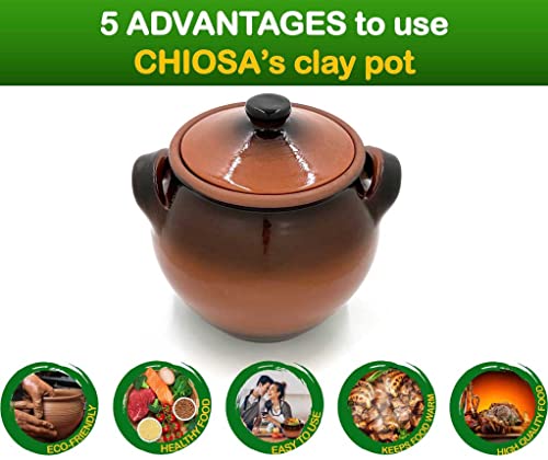 Clay Pot For Cooking, Dutch Ovens Casserole Dish Vintage Rustic – 3.6Qt (3.4L) Brown, European Style 900F Oven Safe Dish, Healthy Organic Gives Food A Unique Taste, Backing Slow Cook For Meat #TOP2
