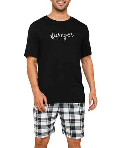 EISHOPEER Mens Modal Pajamas Set Short Sleeve Printed Soft 2 Pieces Lounge Set S-XXL