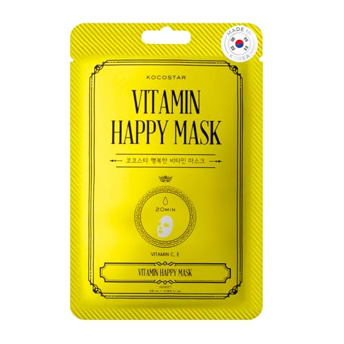 KOCOSTAR Vitamin Happy Mask - Feuchtigkeitsspendende, beruhigende Korean Face Mask Sheet für Frauen mit Vitamin C, E, Hyaluronsäure, Niacinamid - 20 Min. Gesichtspflege, kein Ausspülen (1 Blatt)