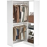Unikito Corner Closet System, 36 Inch Large Freestanding Closet Organizer System with 2 Hanging Rods and Storage Shelves, Sturdy Walk in Closet Tower, 36' W x 36' D x 80' H, White