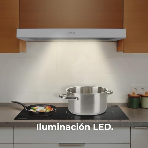Cecotec Hotte aspirante télescopique de 60 cm Bolero Flux TLM 603500 White A. Moteur 70 W, Puissance d'aspiration 350 m3/h, Commande mécanique, 2 niveaux, Lumière et Filtre à charbon, Finition blanche