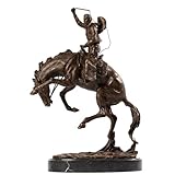 R REALONG Bronze The Bronco Buster Sculpture by Frederic Remington - Classic Western Cowboy Taming Wild Horse Bronze Statue, Perfect for Art Collectors and Home Decor (Oval Base)
