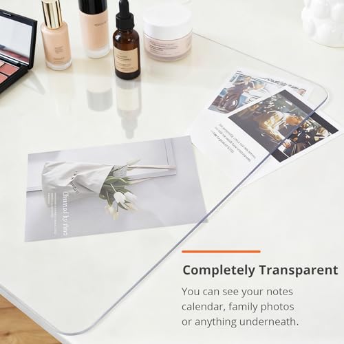 Image of LovePads Clear Makeup Mat for Vanity, 16 x 36 Dual-Sided Desk Pad & Vanity Cover Top, Waterproof PVC Protector Mat for Dresser, Nail Art, Craft Table