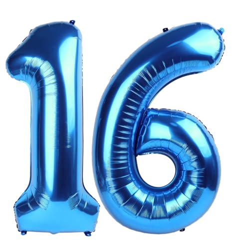 Image of Number Balloons 16 Balloon 40 inch Dark Blue for 16 61 Birthday Decorations | Saturated Color, Large 40 in, With Inflation Straw & Hanging Hole, Great for Men's Party, Back-To-School Season, Pool Party
